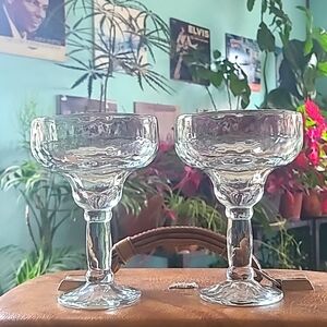 Set of 2 New Heavy Duty Thick Textured Clear Glass Margarita Glasses